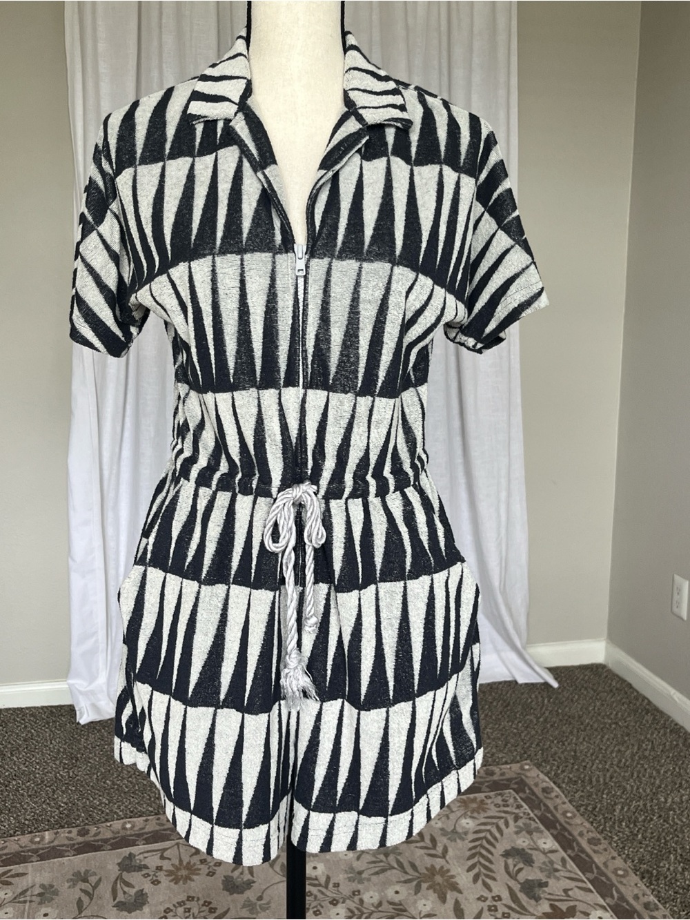 Marine Layer Terry Cloth Romper Small Black Gray Grey Zip Front Beach Cover Up